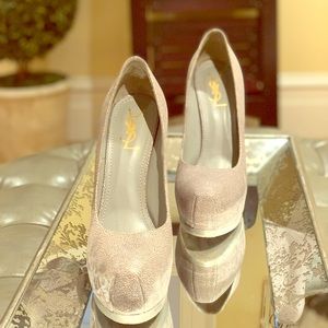 YSL grey platform heels